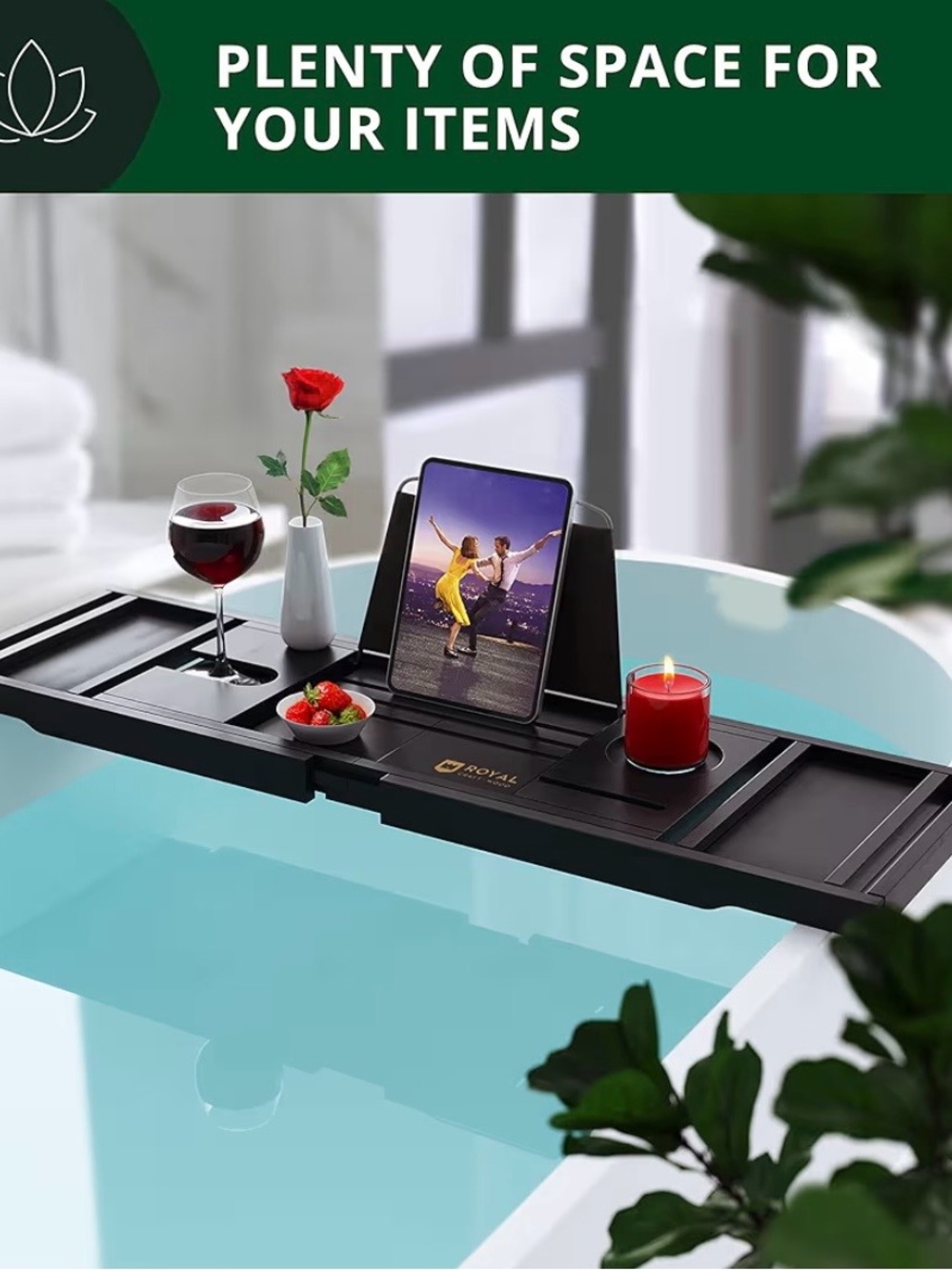 NWOT - Royal Craft Wood - Black Luxury Bathtub Caddy